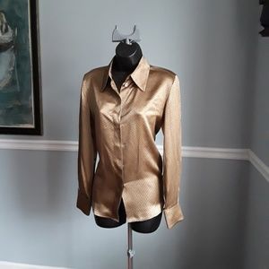 Anne Klein II Silk Gold Print Blouse Size 4